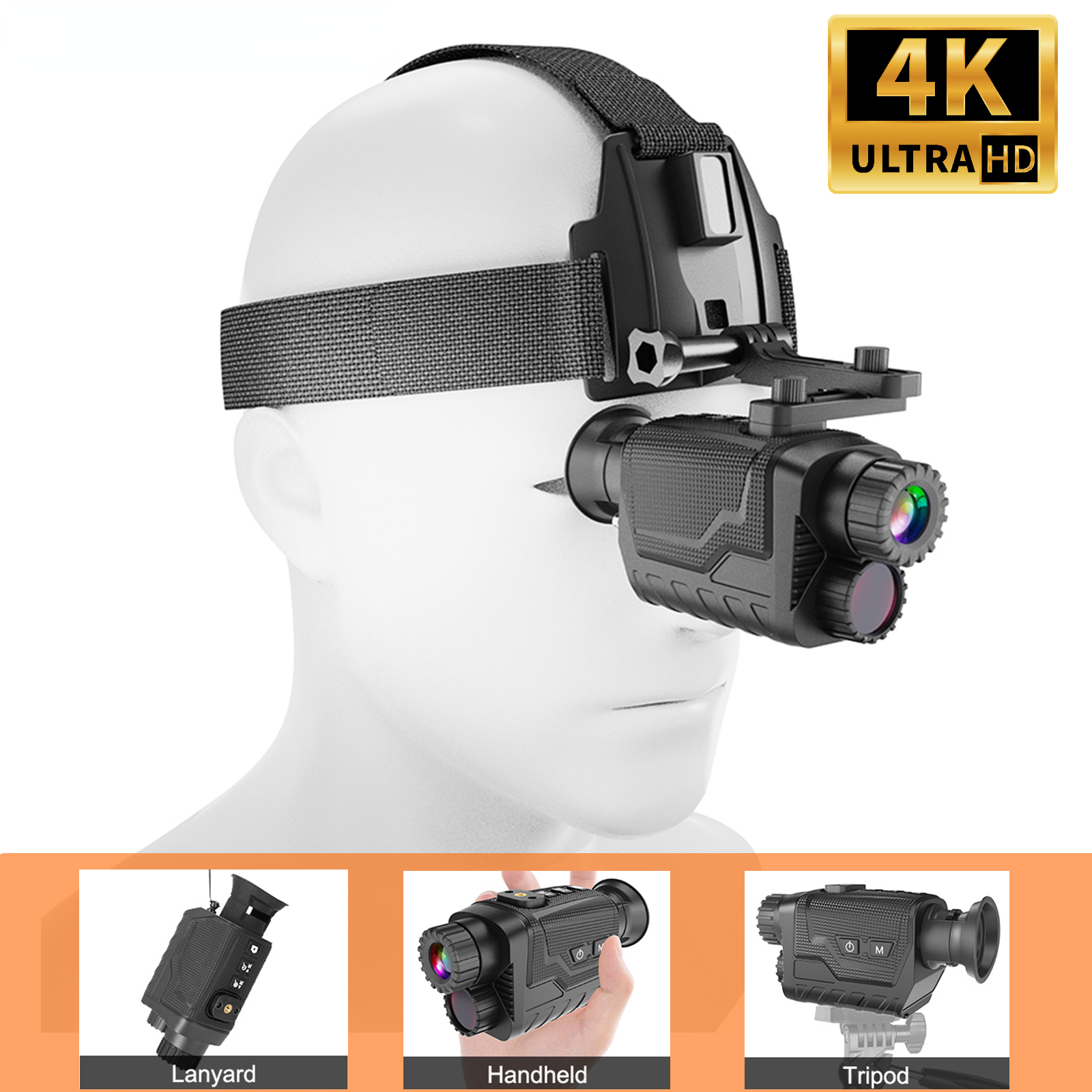 BekinTek 4K 3D Helmet Mounted Night Vision Monocular Head Mountable Goggles Rechargeable Optics Telescope IR Full Dark Observing 7x Infrared 8x Digital Zoom 4K Video Record 36M Photo 800 Degrees Diopter Adjustment 4 Color Effect 2