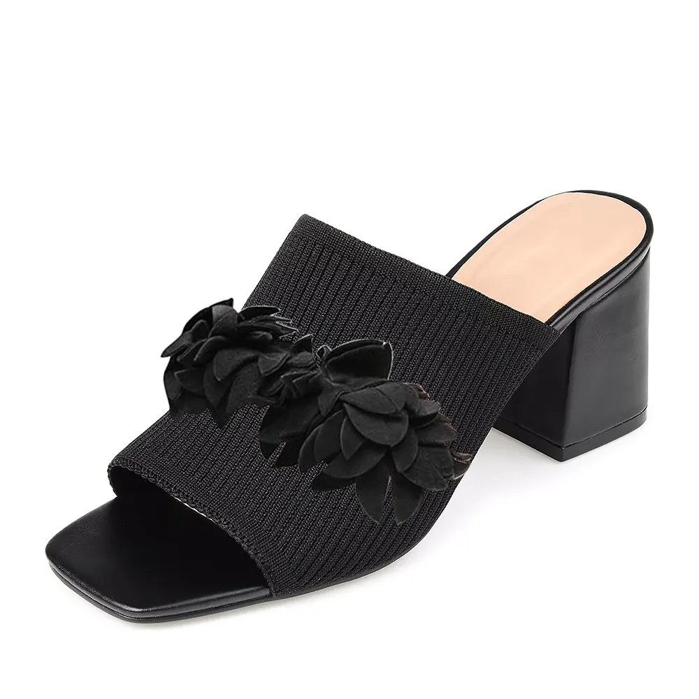 Open Toe Lace-Up Chunky Mule Heel