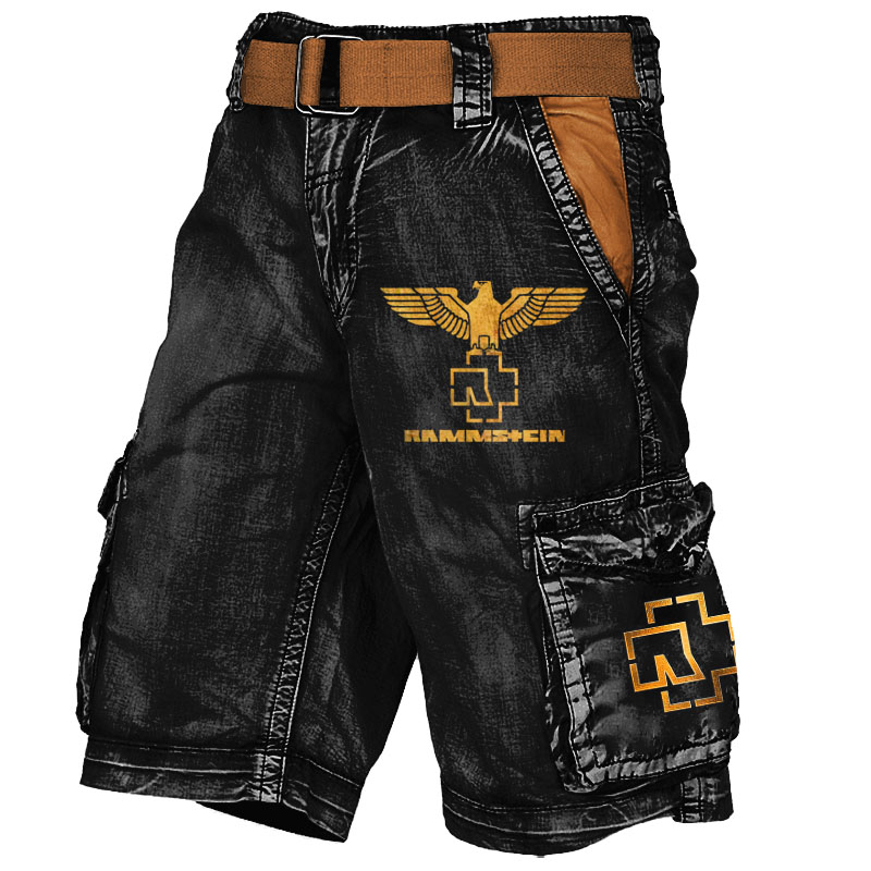 Men's Cargo Shorts Rammstein Rock Band Vintage Distressed Utility Multi-Pocket Outdoor Shorts / TECHWEAR CLUB / Techwear