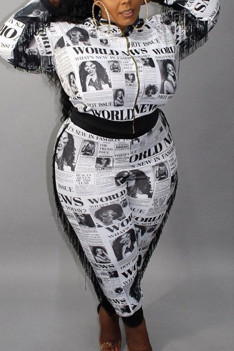 Casual Patchwork Plus Size Print Two Piece - Life is Beautiful for You - SheChoic