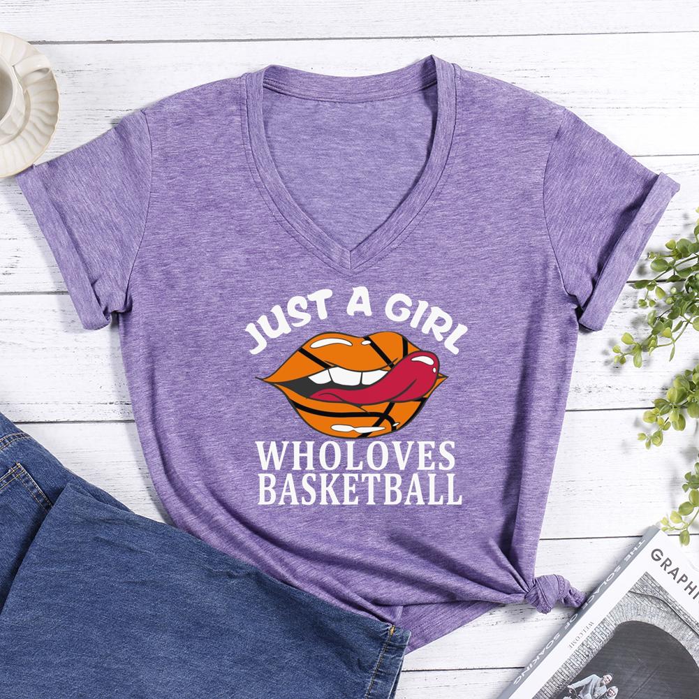 Just a Girl Who Loves Basketball V-neck T Shirt-Guru-buzz