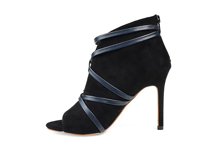 Black Suede and Navy Strap Peep Toe Ankle Booties Vdcoo