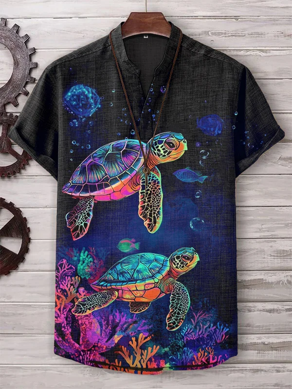 Men's Turtle Underwater World Art Print V Neck T-Shirt