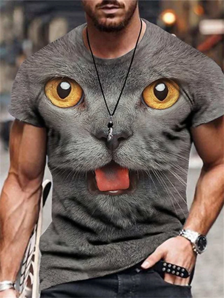 Men's T shirt Tee Funny T Shirts Animal Cat Crew Neck A B C D E 3D Print Plus Size Casual Daily Short Sleeve Clothing Apparel Basic Designer Slim Fit Big and Tall-JRSEE