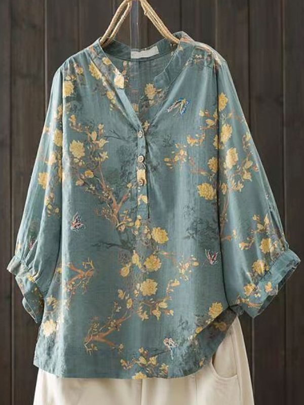 V-Neck Floral Printed Blouse