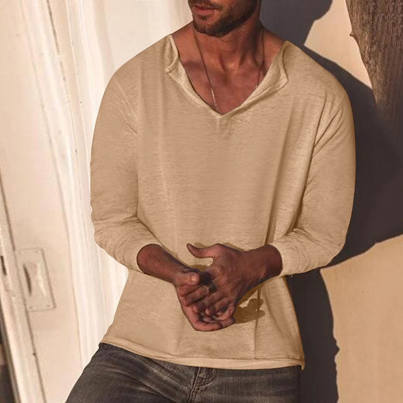 Men's Casual Solid Color Fashion Long Sleeve Loose O-Neck T Shirts