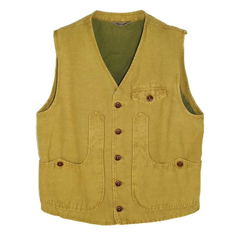 Men's Retro Cotton And Linen Multi-Color Workwear Single-Breasted Vest