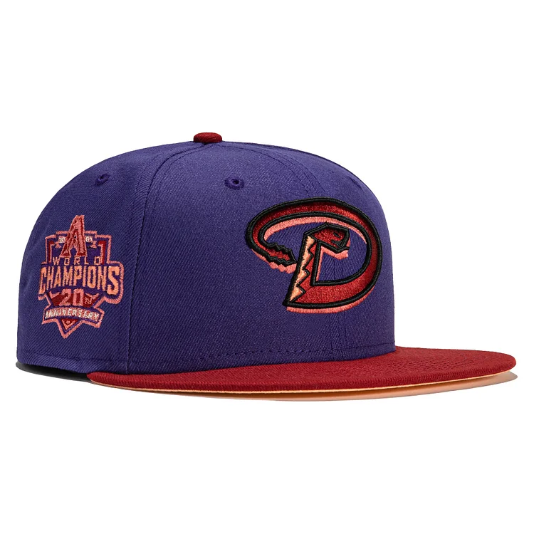 Exclusive New Era 59Fifty Parks The Arizona Icon Arizona Diamondbacks 20th Anniversary Champs Patch D Hat - Purple, Sedona Red QueenFunky