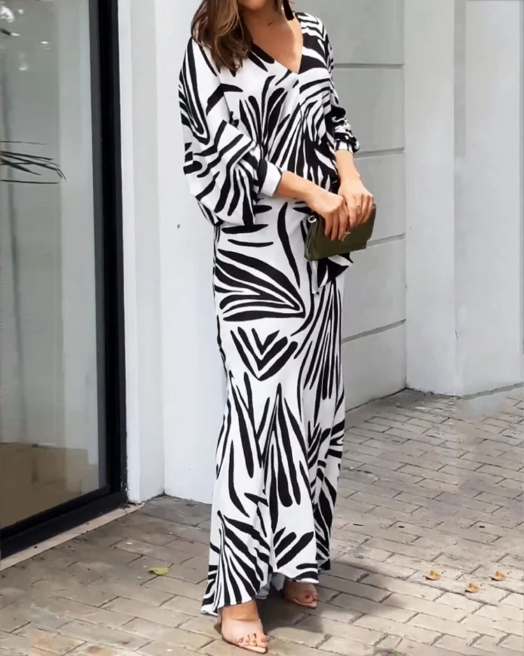 Fashion Print Top & Skirt Two-piece Set
