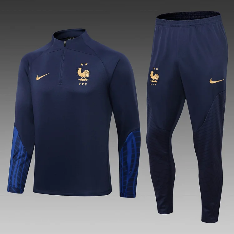 2022/2023 France Half-Pull Training Suit Royal Blue Football Shirt Set