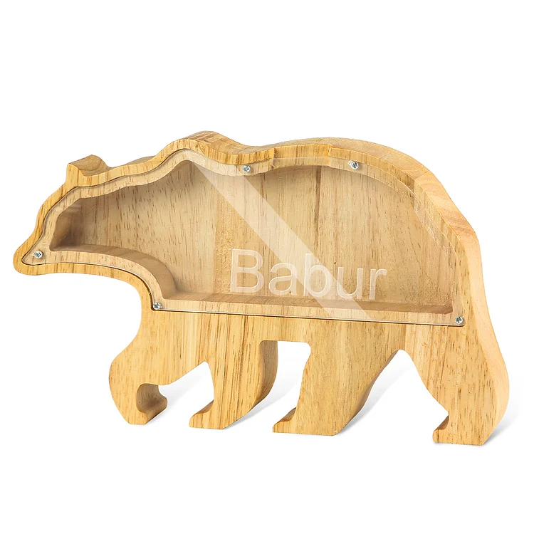 Personalized Grizzly Bear Wooden Piggy Bank Custom Name Gifts for Kids