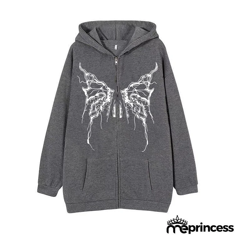 Men And Women Casual Personalized Butterfly Printed Zipper Fleece-Lined Hoodie