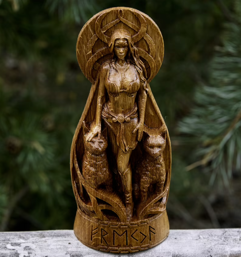 Freya God Viking God Wood Carved Freyja Statue Pagan Paganism God 