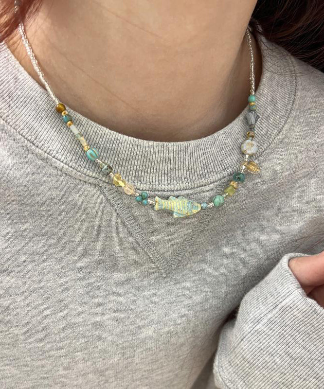 Fine Colorblock Alloy Double Layer Gem Stone Beading Gratuated Bead Necklace
