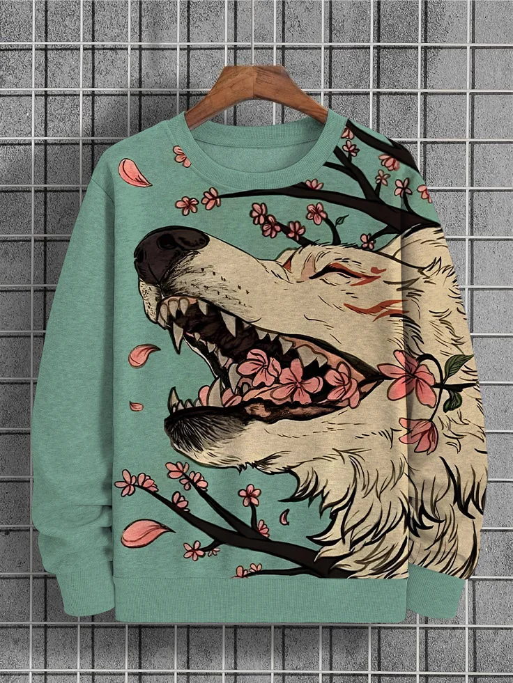 Men's Fox Demon Cherry Blossom Art Print Casual Sweatshirt