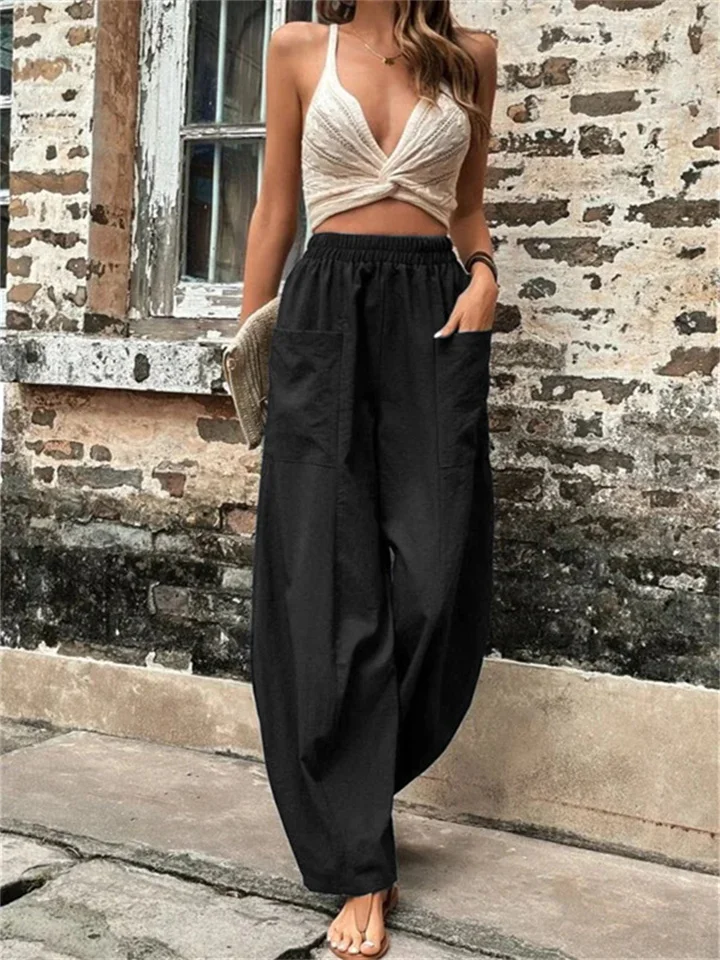 Women's Wide Leg Pants Trousers Navy Black Light Green Fashion Casual Daily Side Pockets Full Length Comfort Solid Colored S M L XL 2XL-Cosfine