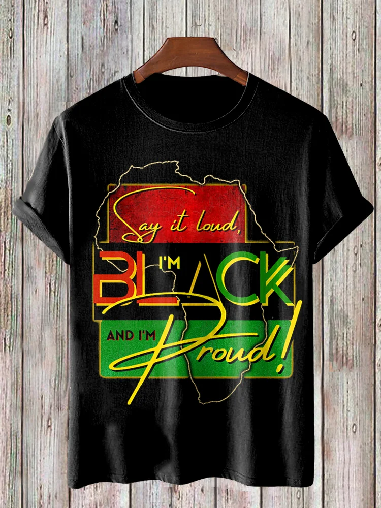 Men's I'm Black Proud Print Short Sleeve Casual T-Shirt