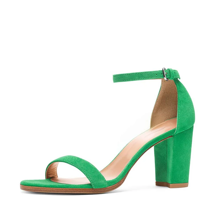 Vibrant Green Suede Block Heel Sandals Vdcoo