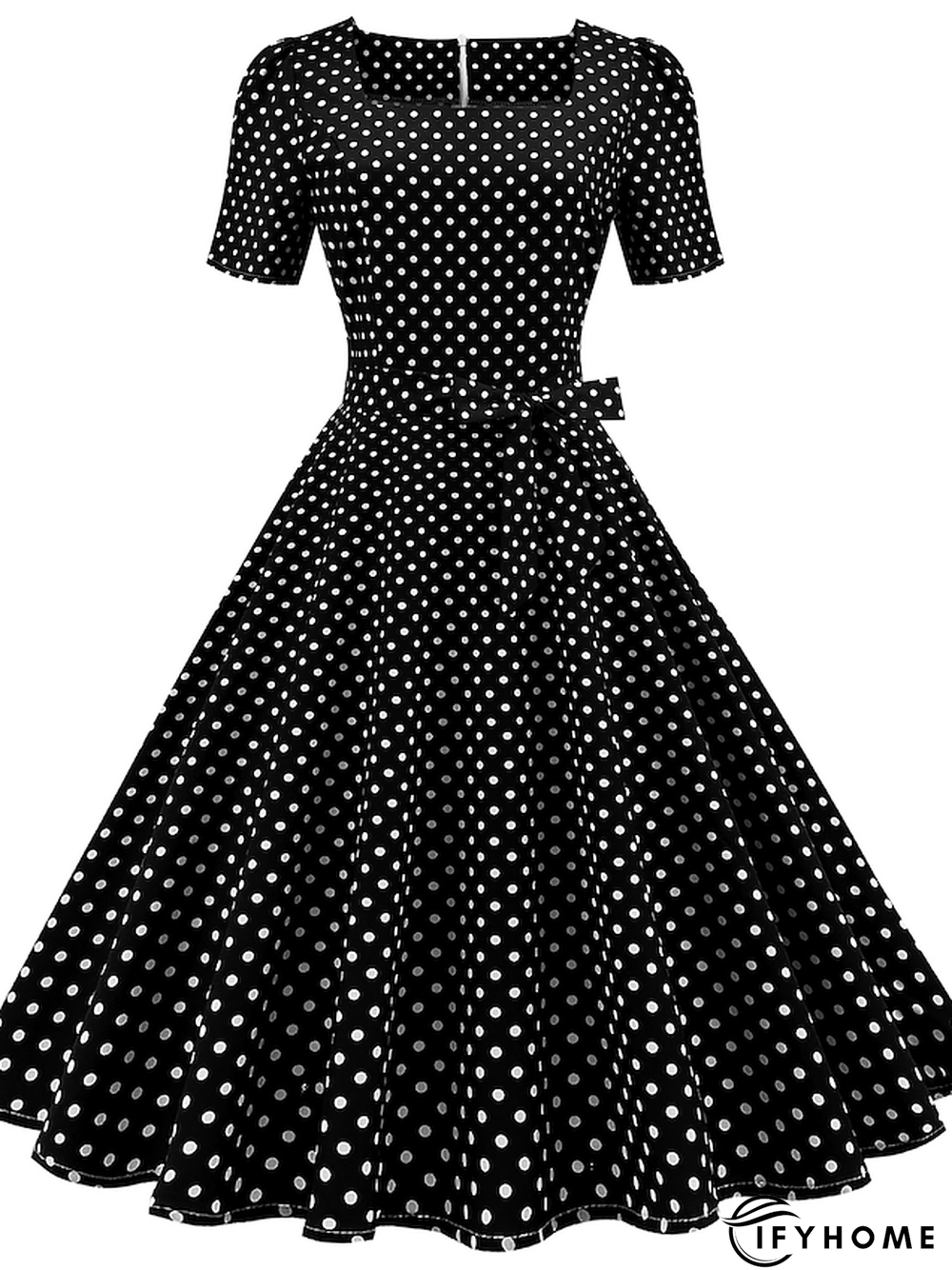 Women‘s Casual Dress Vintage Dress Midi Dress Black Blue Pink Short Sleeve Polka Dot Print Fall Spring Summer Square Neck 1950s 2023 Style S M L XL XXL | IFYHOME