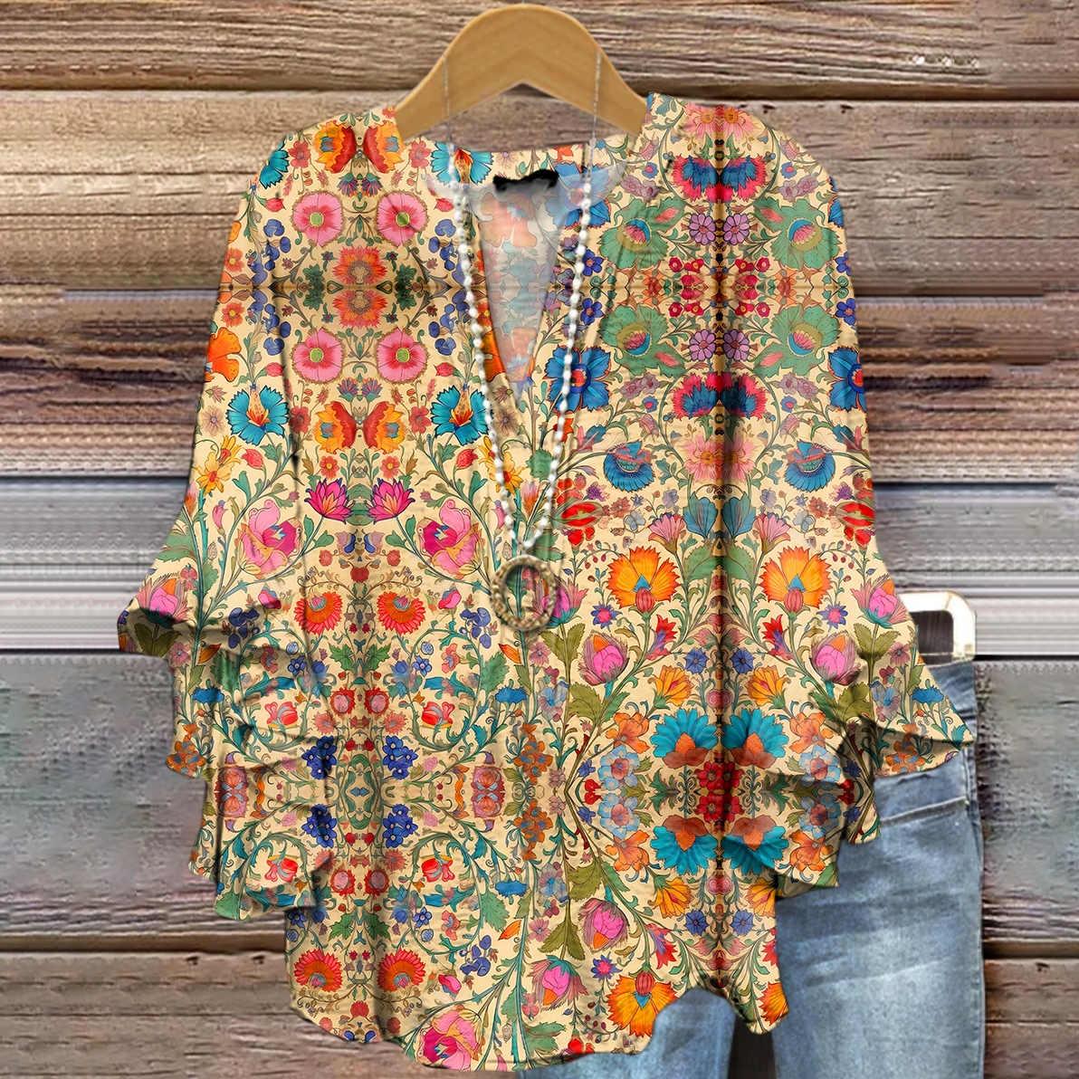 Women Floral Pattern Art Print Casual Denim Dress main image 1