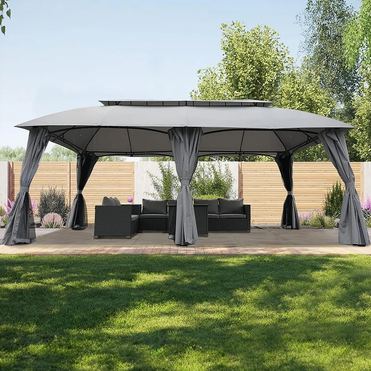 13'x20' Gazebo for Patio Double Vent Canopy with Netting