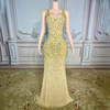 TAAFO See Through Shiny Golden Diamonds Ball Gowns For Women Evening Dresses Dinner Dresses