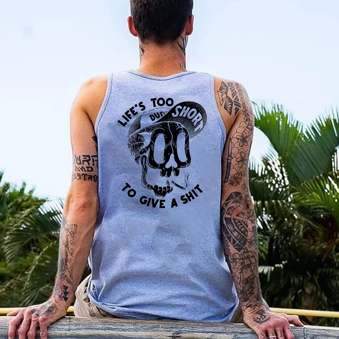 LIFE'S TOO SHORT TO GIVE A SHIT Skull Black Print Vest