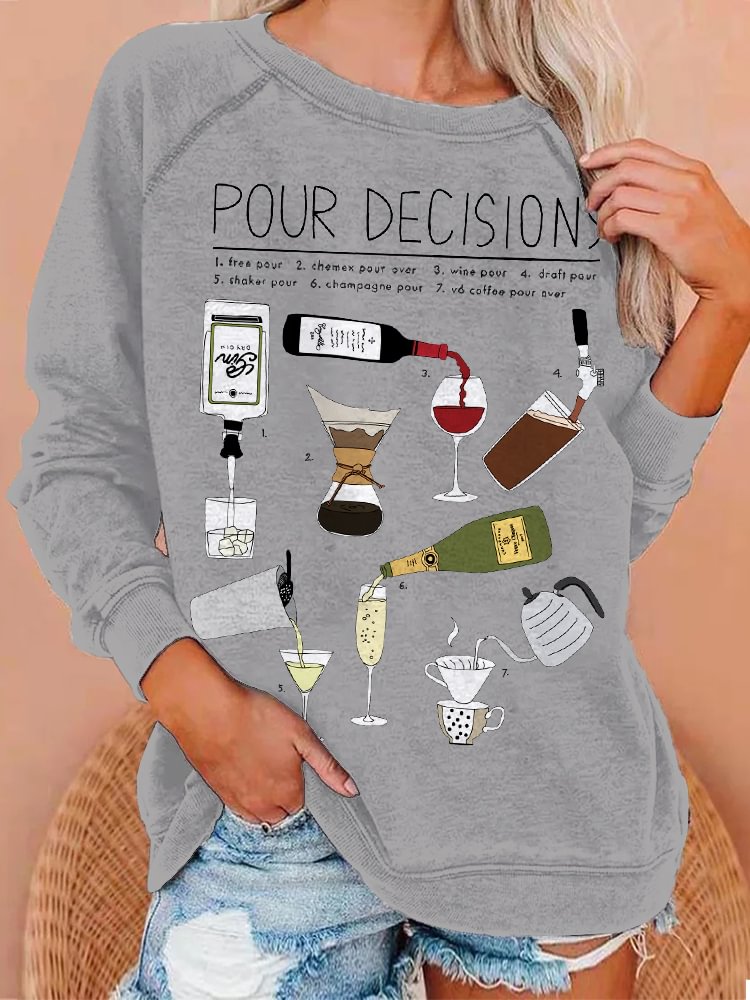 Comstylish Pour Decisions Catalog Print Casual Sweatshirt