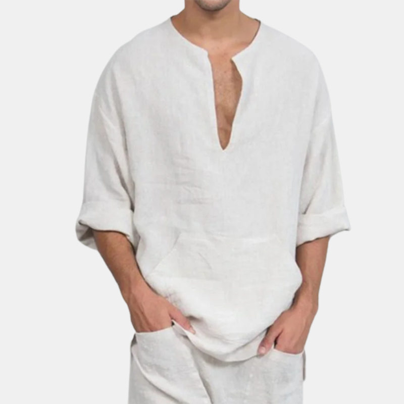Men's Linen Ethnic Style Loose Flared Long-Sleeved T-Shirt