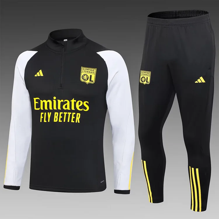 2023/2024 Lyon Half-La Training Wear Black Football Shirt Set
