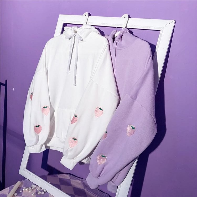 White/Purple Kawaii Strawberry Hoodie Jumper SP13608