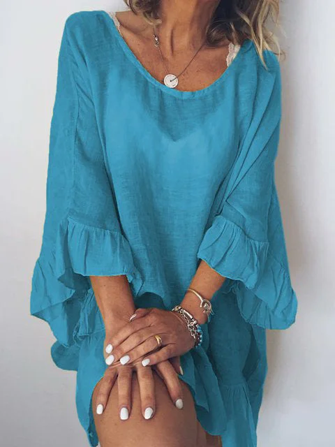 Flounce Solid Color Casual Loose Midi Dress