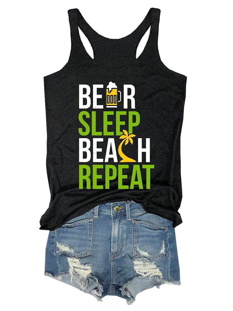 Bestdealfriday Beer Sleep Beach Repeat Graphic Tank Top