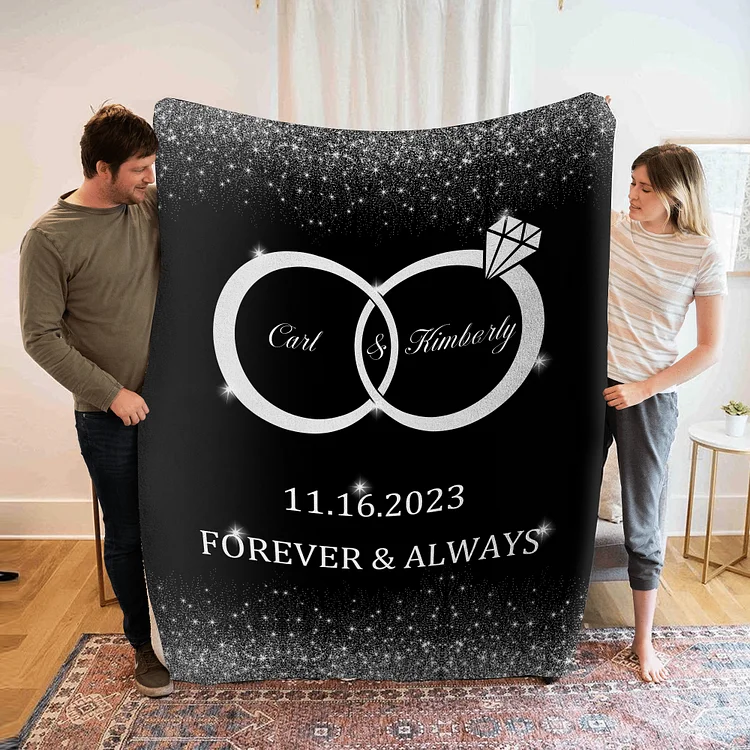 Personalized Couple Blanket Customized 2 Names & Date Blanket Ring Valentine's Day Anniversary Gift for Couples