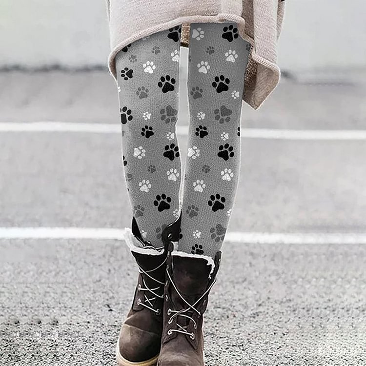 Vefave Dog Paw Print Everyday Casual Leggings