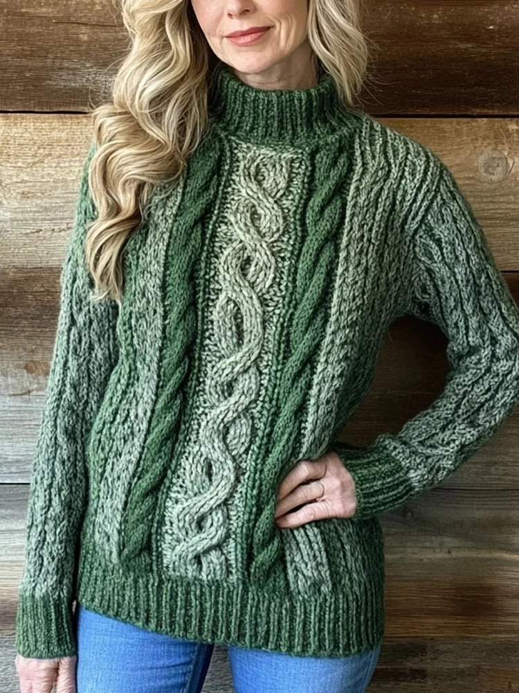 Classic Celtic Jacquard Vintage Cozy Turtleneck Sweater