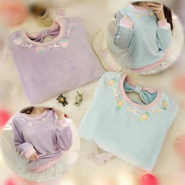S/M/L Purple/Blue Kawaii Strawberry/Ananas Embroidery Shirt SP165488
