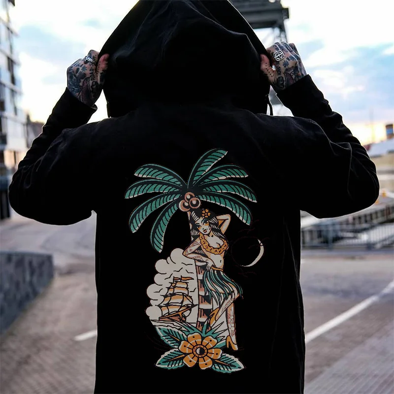 Sexy Lady Under The Coconut Tree Men's Hoodie -  