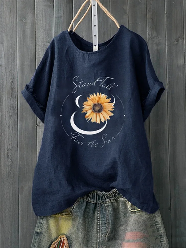 Bestdealfriday Blue Cotton Blend Flamingo Short Sleeve Crew Neck Shirts Tops 9562020