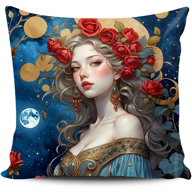 Cross Stitch Pillow - fantasy rose girl (45*45cm) gbfke
