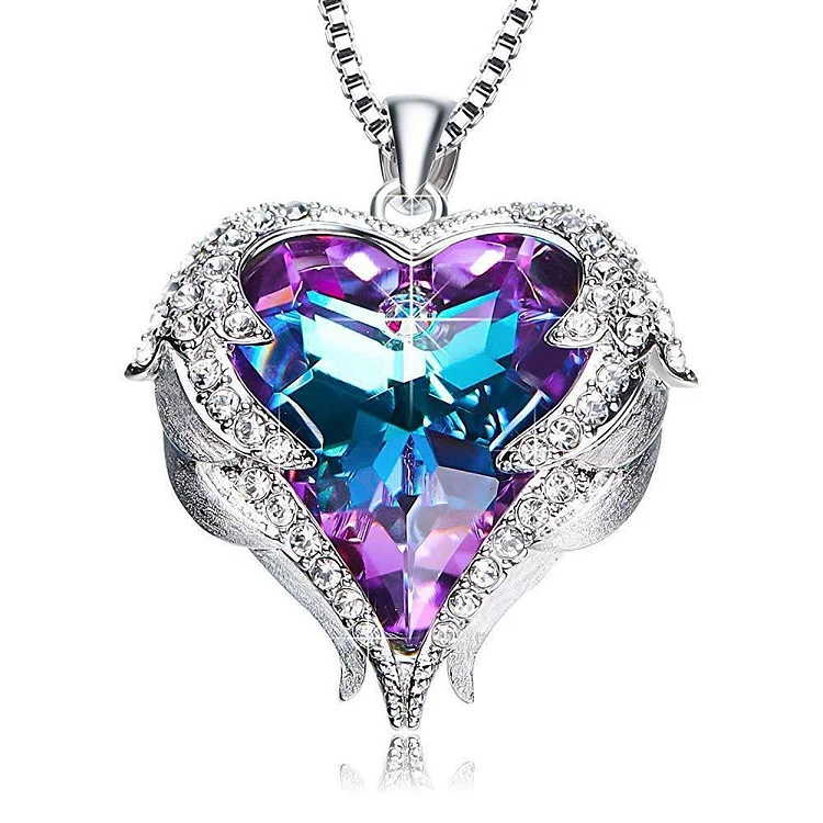 Crystal Heart Angel Wing Necklace Super Sale