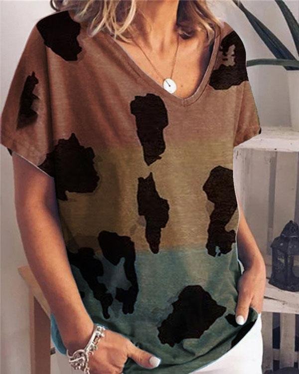 Gradient Print Short Sleeve Loose T-Shirt - Chicaggo