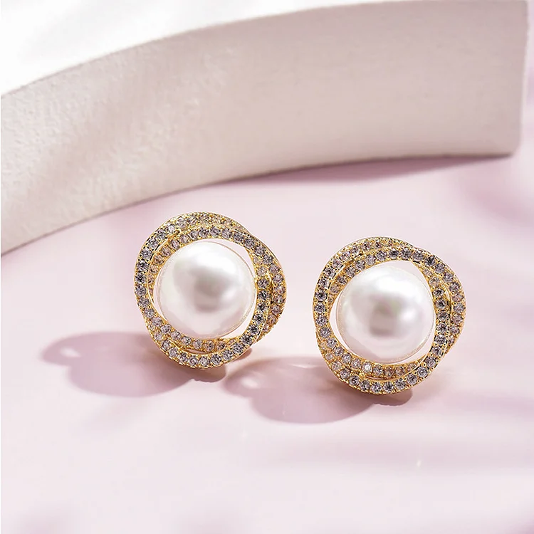 Fashion Rhinestone Artificial Pearl Stud Earrings  Flycurvy [product_label]