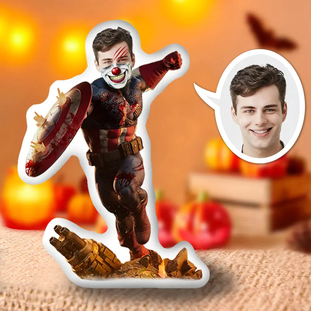 Custom Photo Face Pillow, Halloween American Captain Face Pillow, Face