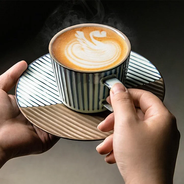 Minimalist Coffee Mug - Vintage Ceramic Espresso Cup & Saucer Set - Appledas