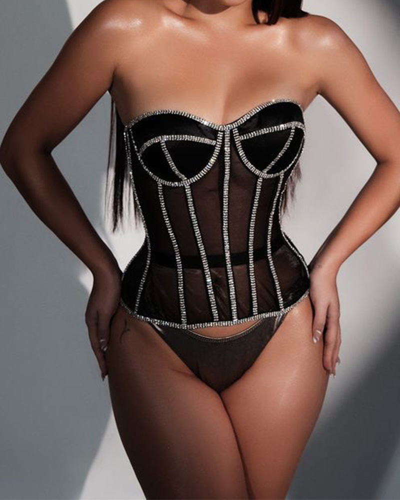 Rhinestone Mesh Sexy Restraint Belt