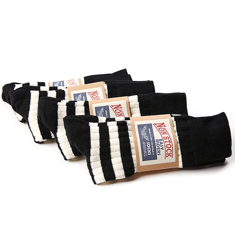 TIMSMEN Retro Striped Cotton Motorcycle Mid-top Thickened Socks