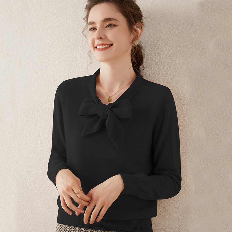 Tie Neck Cashmere Sweater For Women REAL SILK LIFE