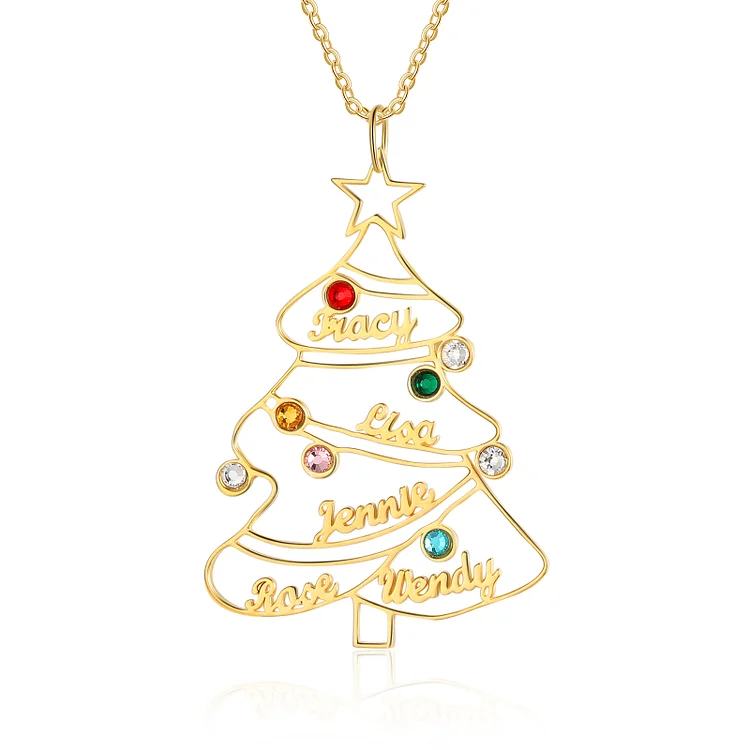 Personalized Name Necklace Custom 8 Birthstones Christmas Tree Necklace Gifts for Her