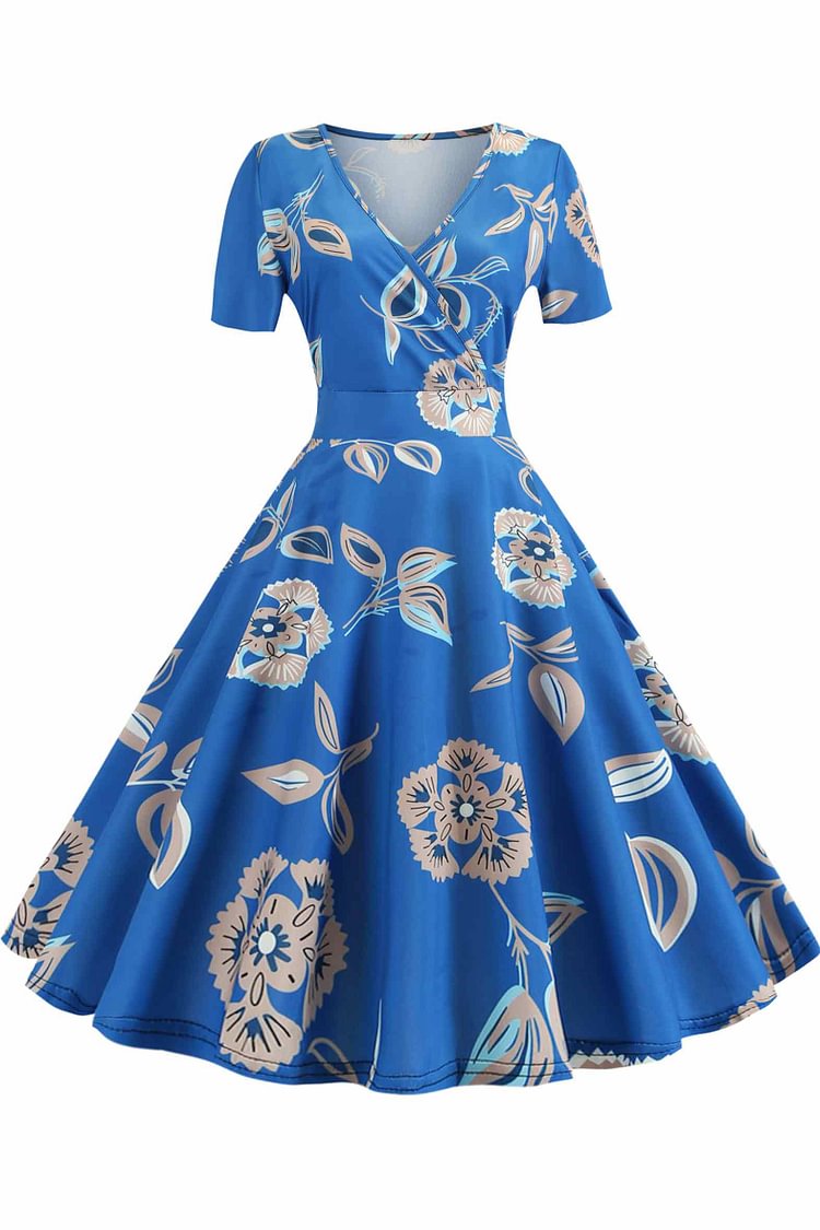 Vintage Floral V-neck A-line Dress - Life is Beautiful for You - SheChoic